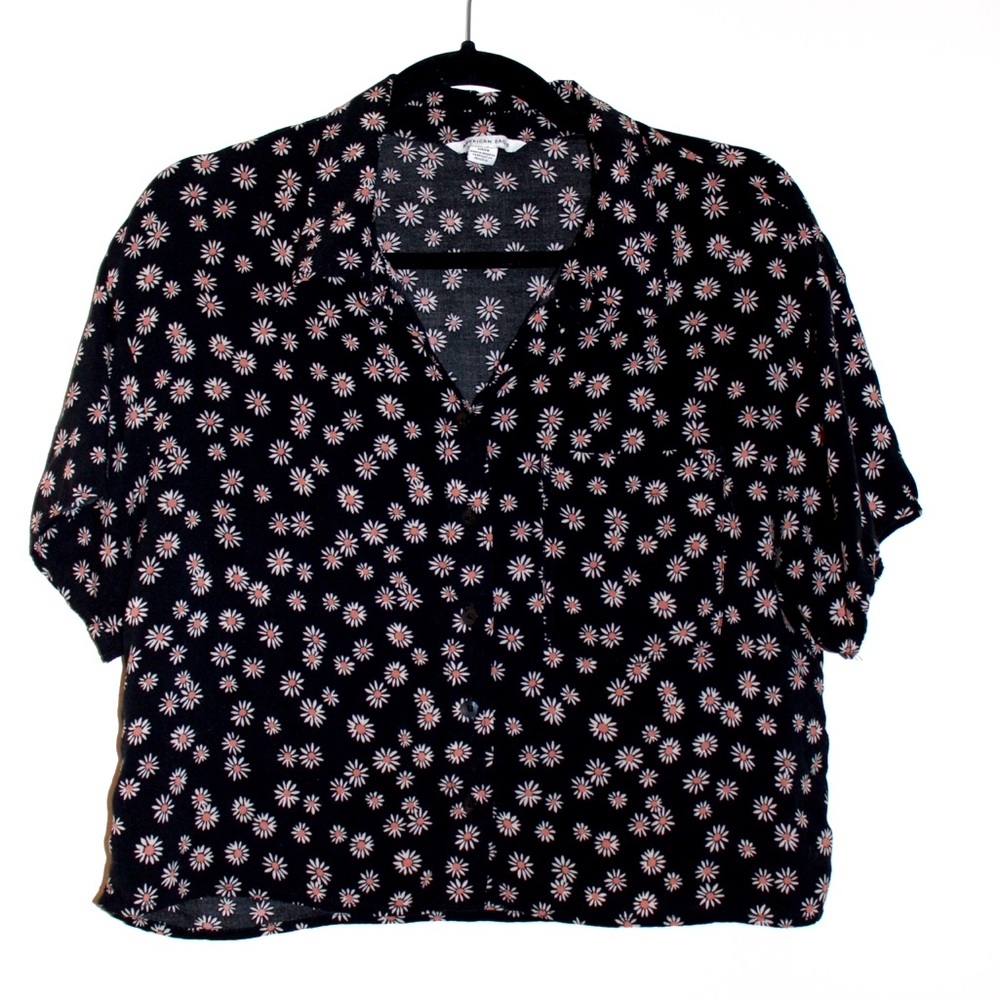 American Eagle sheer daisy cropped button up shirt, small